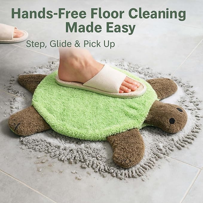 Floor Turtle Foot Mop – Cute Turtle-Shaped Foot Mop Pad with Double-Sided Microfiber Hands-Free Floor Cleaning for Hair Pickup Washable Reusable Pad for Home and Office Floors (Green *3)