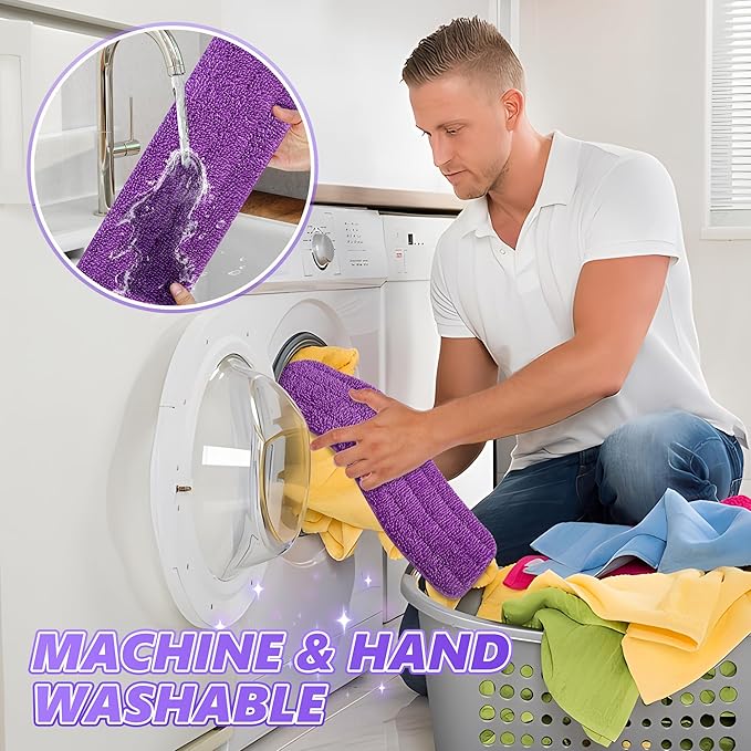 Microfiber Mops for Floor Cleaning - BPAWA Flat Floor Mop with 8 Reusable Washable Mop Pads fit for Swiffer Powermop Dust Mop for Hardwood Laminate Tile Wood Ceramic Vinyl Wall Floors