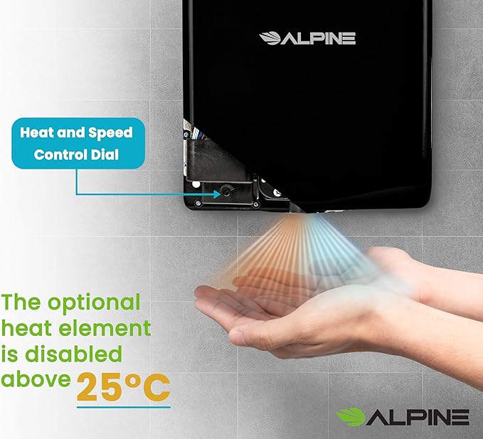 Alpine Hand Dryers for Bathrooms Commercial Extreme Speed Automatic Electric Hand Dryer for Home Bathroom/Restaurant with HEPA Filter Heat &amp Speed Control - ADA Compliant (120v Black)