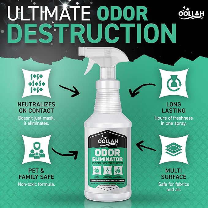 Odor Eliminator Spray for Strong Odor - Commercial Strength Odor Neutralizer - Fabric Room Bathrooms Couch and Furniture Odor Eliminator Spray - Fast Action Fresh Scent (32oz)