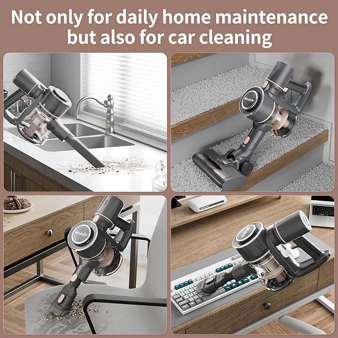 Mojojo H008G-SG Cordless Vacuum Cleaner 55 Min Runtime 200W Power 6 x 2200mAh Batteries 35KPA Suction (Silver Gray)