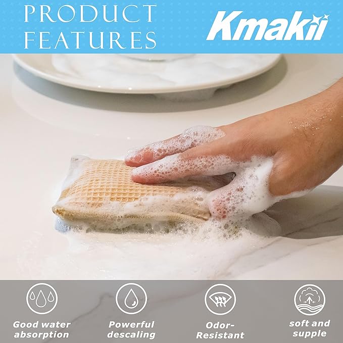 KMAKII Bamboo Kitchen SpongesDish SpongeSuper Absorbent Cleaning Sponges Pack of 12