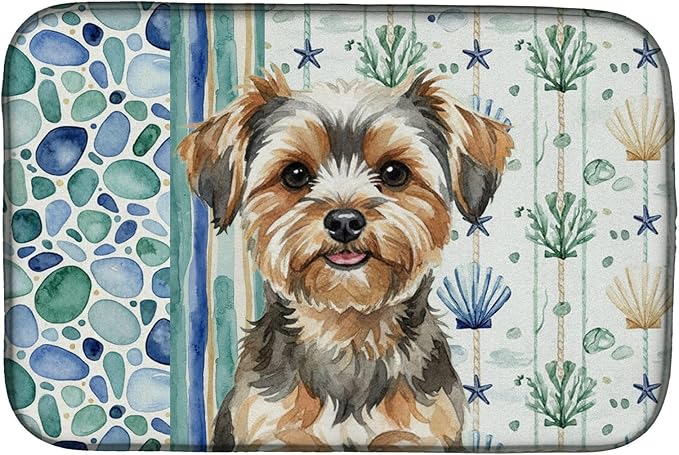 Caroline's Treasures Yorkiepoo Coastal Sea Glass Dish Drying Mat Absorbent Dish Drying Mat Pad for Kitchen Counter Dish Drainer Mat for Countertop 14 x 21 Multicolor