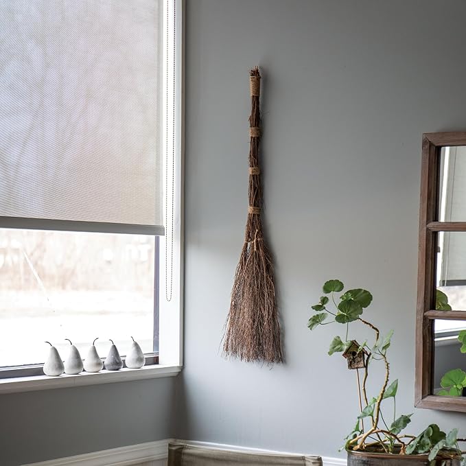 Apple Splendor Scented Broom – 36 Inch Rustic Heather Broom with Rope Loop for Easy Hanging – Farmhouse Kitchen Accent Witchy Halloween Décor Cozy Holiday Home Decoration &amp Door Protection