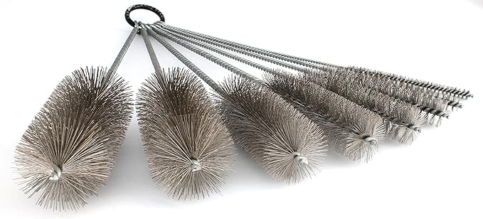 12 Inch Pipe Cleaning Brush Set with Stainless Steel Bristles 8 Piece Variety Pack | for Auto Parts Bottles Guns Tubes etc.