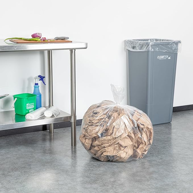 Restaurantware-RW Clean 20 Gallon Trash Bags 200 Standard-Duty Garbage Can Liners- Fits 20-30 Gallon Trash Cans Stretchable Clear Plastic Bin liners with Star Seal Bottom