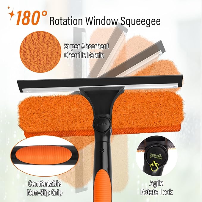 26FT High Window Cleaning Kit with Pole2 in 1 Window Squeegee5-20FT Professional Window Clean Pole Kit(2 Squeegee &amp 2 Microfibre Cloths)180°Rotatable Squeegee for Indoor/Outdoor High Windows