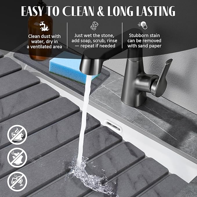 2 PCS Extra Large Stone Dish Drying Mat for Kitchen Counter 28×16 Marble Dish Drying Mat with 8x 4 Coasters Non - Slip Collapsible Absorbent Mat for Multi - Purpose Match Any Countertop