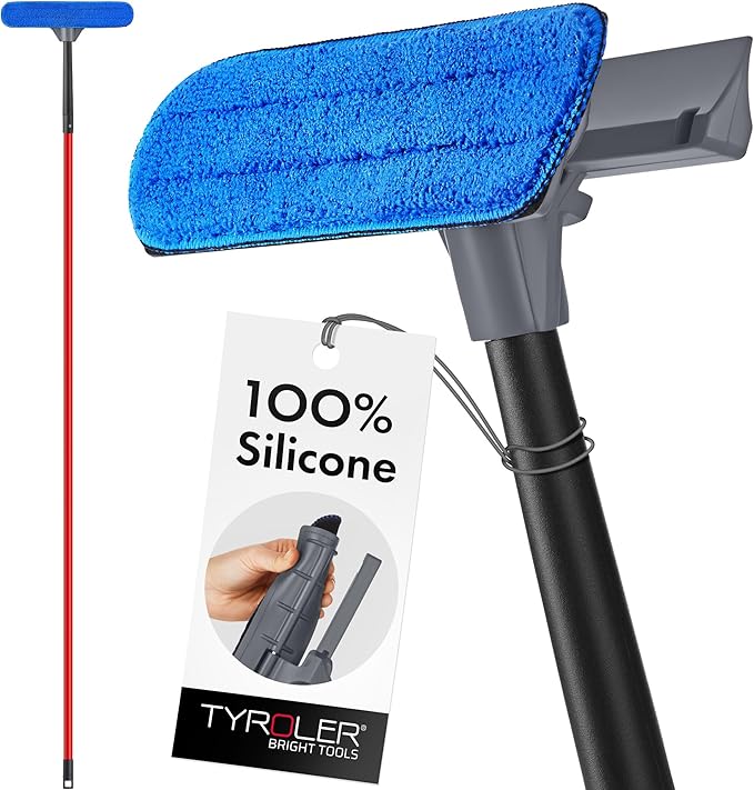 Tyroler 2-in-1 High Window Cleaner Squeegee | 12-80 Anti-Rust Handle | 100% Silicone Scratch Free for Superior Durability and Protection