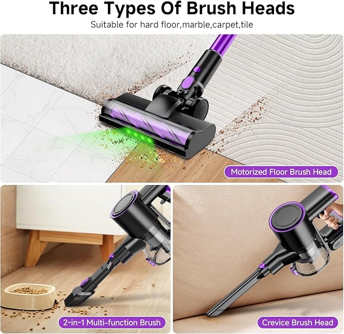 Cordless Vacuum Cleaner40Kpa Powerful Vacuum Cleaners for Home Vacuums with LED Display Anti-Tangle 8 in 1 Lightweight Vacuum for Hard Floors Pet Hair(Black)