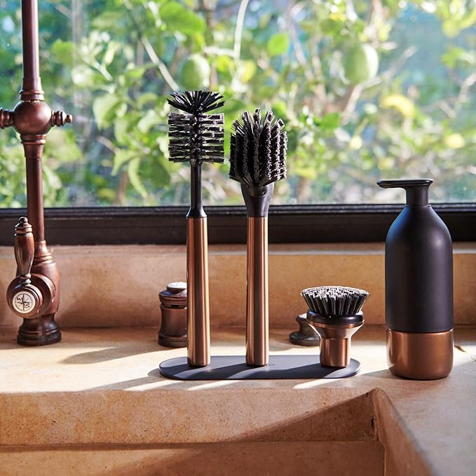 Ionic Brush Set Magnetized to Stand Upright Stainless Steel with Replaceable Heads Bronze