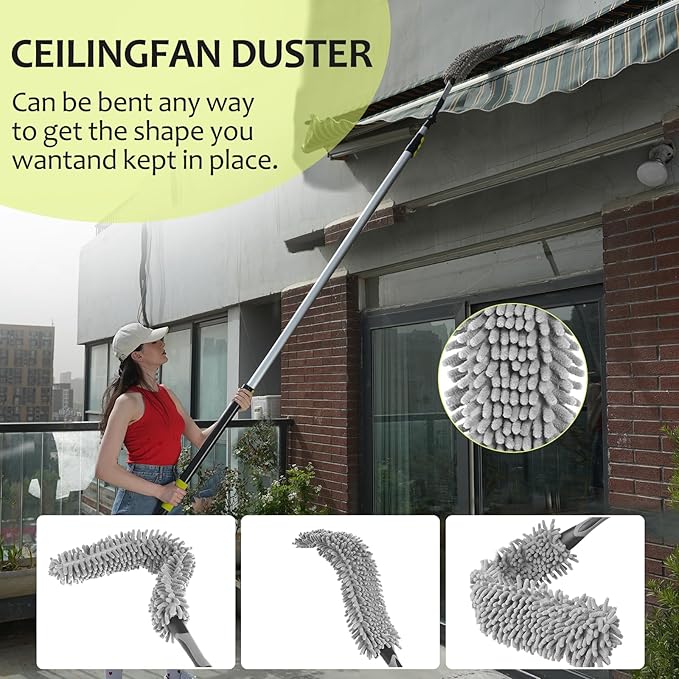 【Upgrade Anti Rotation 】 36ft High Reach Duster Kit5-36ft Lightweight Aluminum Alloy Extension Rod7-Piece Set210° Steering Head Clean Various Anglefor Cleaning CeilingHigh Wall
