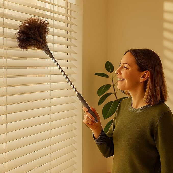 Ostrich Feather Duster 79 Inch (2m) Extra Long Extendable Telescopic Handle Cleaning Tool Natural Soft Feather Brush for High Ceiling Fan High Shelves and Home Cleaning