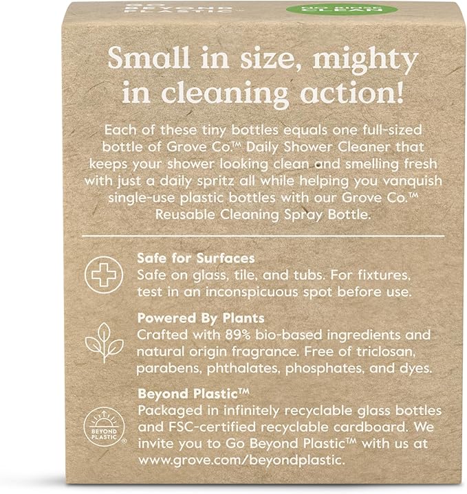 Grove Co. Daily Shower Cleaner Refill Concentrate (2 x 1 Fl Oz) + 1 x Reusable Glass Spray Bottle (16 Oz) Plant-Based Cleaning Supplies Reduced Plastic Lavender Blossom &amp Thyme Fragrance
