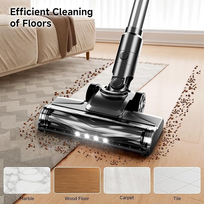 Cordless Vacuum Cleaner 35Kpa Vacuum Cleaner for Home 45Mins Stick Vacuum with LED Display Anti-Tangle &amp Wall Mount Charging 6 in 1 Lightweight Vacuum for Hard Floors Carpet Pet Hair (black)