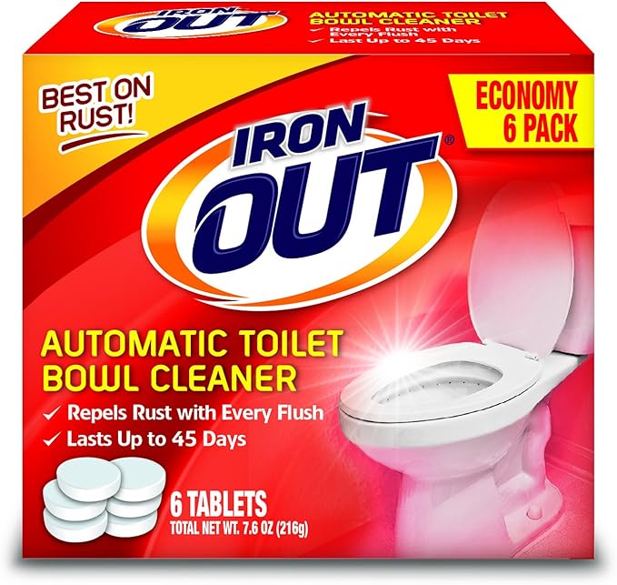 Iron Out Automatic Toilet Bowl Cleaner 6 Tablets and Rust Stain Remover Gel Spray