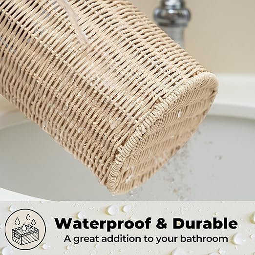 GRANNY SAYS Wicker Small Bathroom Trash Can with Lid 2 Gallon Cute Decorative Waste Basket for Bedroom and Dorm Office Garbage Cans for Under Desk Mini Round Trash Bin for Decor Off White