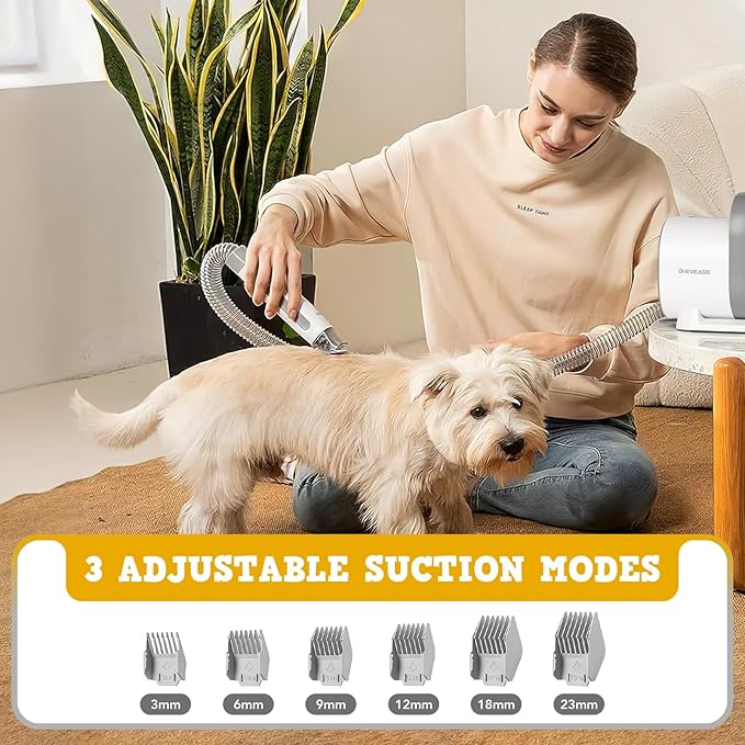 EVEAGE Dog Grooming Clipper Kit 13000Pa Strong Grooming &amp Vacuum Suction 99.99% Pet Hair 1.5L Large Capacity Dust Cup Low Noise Pet Hair Vacuum 7 Grooming Tools &amp 6 Nozzles for Cat &amp Do
