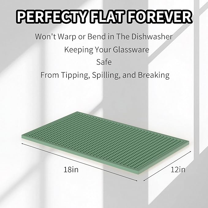 WAFT YEARN 18inX12in Bar Mat Dish Drying Mat Cocktail Service Spill Mats Bartending Countertop Kitchen Coffee Bar Silicone Non Slip Durable Flexible Absorbent Spill Resistant Rubber Heavy Duty Green