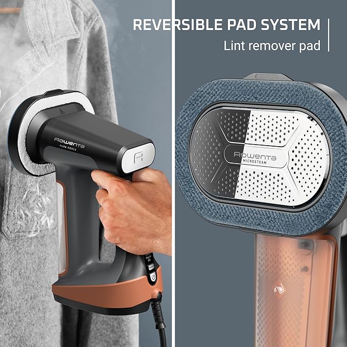 Rowenta Iron Steamer for Clothes 3in1 Hand Held Steamers Clothing Steamer Ironing Lint Remover 7.1 Oz Tank 1875 Watts Auto-Off Black &amp Copper DR8855