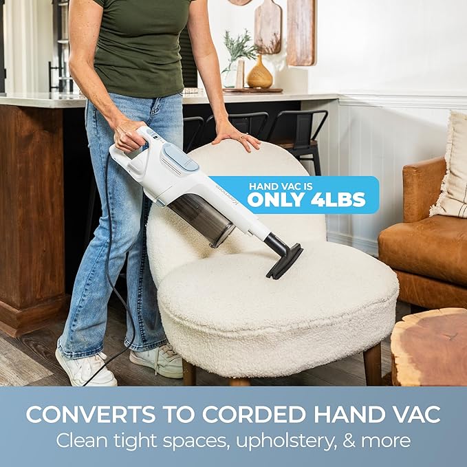 Kenmore CS2015 200 Series Corded Stick Vacuum Detachable Hand Vac with 2-Motor Powerful Suction Hair Eliminator Nozzle LED Headlight &amp Swivel Steering for Carpets Bare Floors and Couches