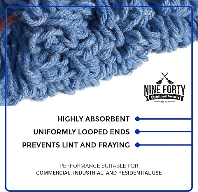 Nine Forty 2-Pack Industrial and Commercial-Grade Looped End Wet Mop Head Refill - Heavy Duty 20 Inch 4-Ply Premium Synthetic Yarn - for Optimal Absorption and Durability - White (2 Pack Large)