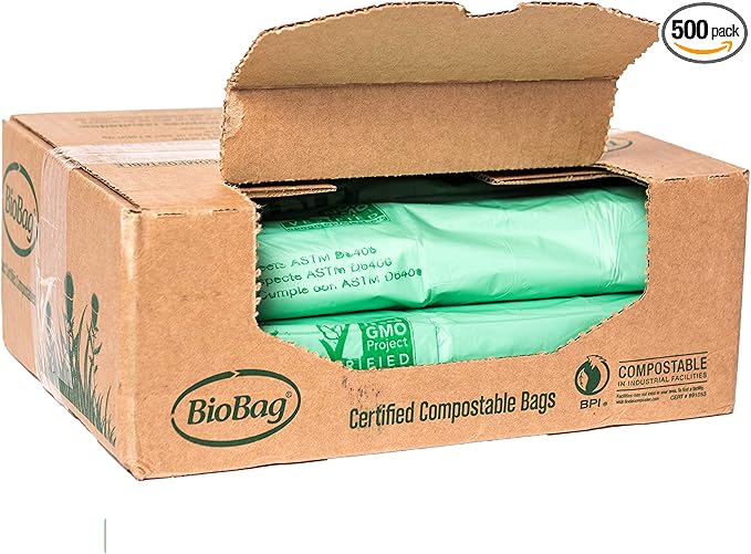 BioBag (USA) The Original Compostable Bag 8 Gallon 500 Count 100% Certified Compostable Trash Bag Liners for Food Waste Extra Strong and Durable