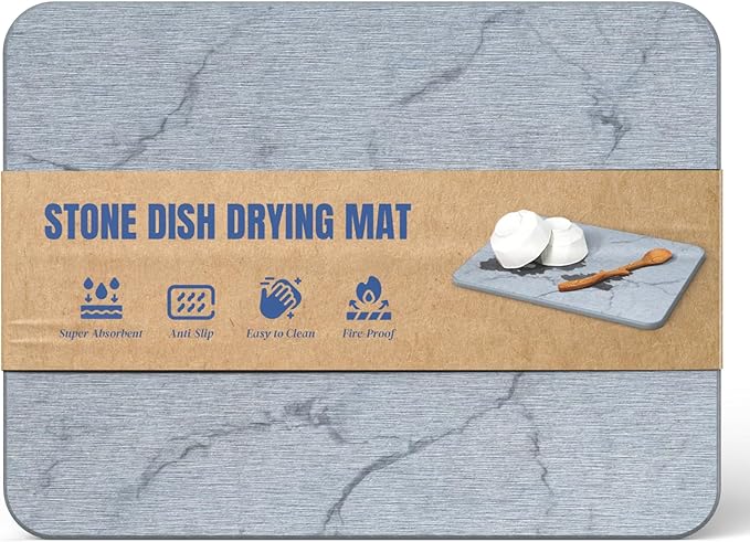Quick Dry Stone Drying Mat for Kitchen Counter Water-Absorbent Diatomaceous Dish Drying Mats Multi-Purpose Stone Drying Tray for Cups Dishes Bottles
