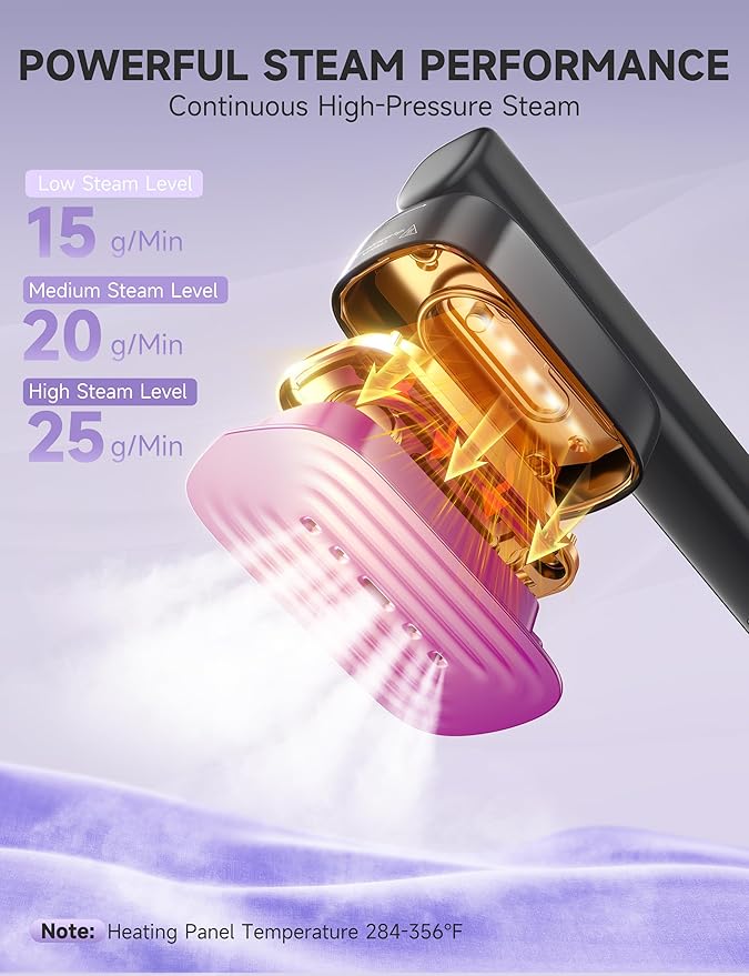 Steamer for Clothes1200W Powerful Portable Steamer Iron15s Fast Heat-up100ml Tank20 Min Continuous Steam Wrinkle Remover for Travel Home Office(Purple)