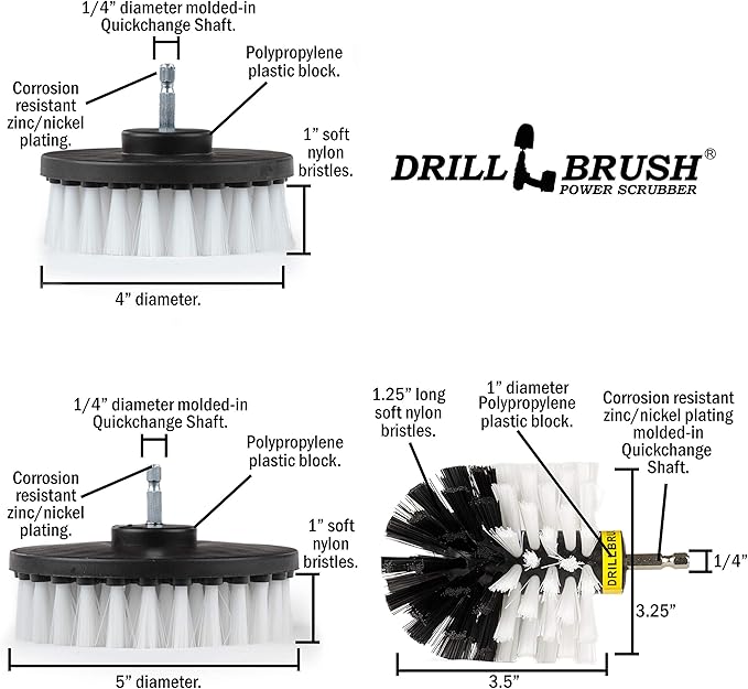 Drill Brush – Ultimate Car Wash Kit - Cleaning Supplies – Car Carpet - Truck Accessories - Wheel Brush - Motorcycle Accessories - Car Mats - Spin Brush - Interior Leather Vinyl Upholstery Fabric