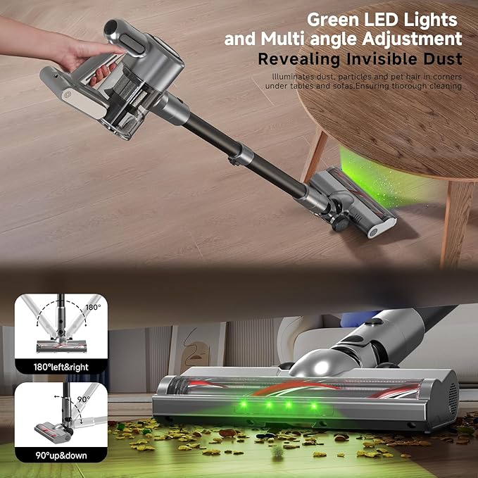 Cordless Stick Vacuum Cleaner - Rechargeable45Kpa Powerful Suction Vacuum for Home45Mins RuntimeDetachable BatteryAnti-Tangle 8 in 1 Lightweight Vacuum for Pet Hair Carpet HardwoodSilver