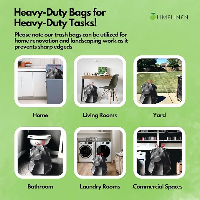 Mighty Flex 30 Gallon Trash Bags Drawstring 100ct Heavy-Duty Large Garbage Bags Ultra-Flexible Leak and Odor-Resistant Plastic Garbage Bags for Home and Commercial Use Unscented (Black)