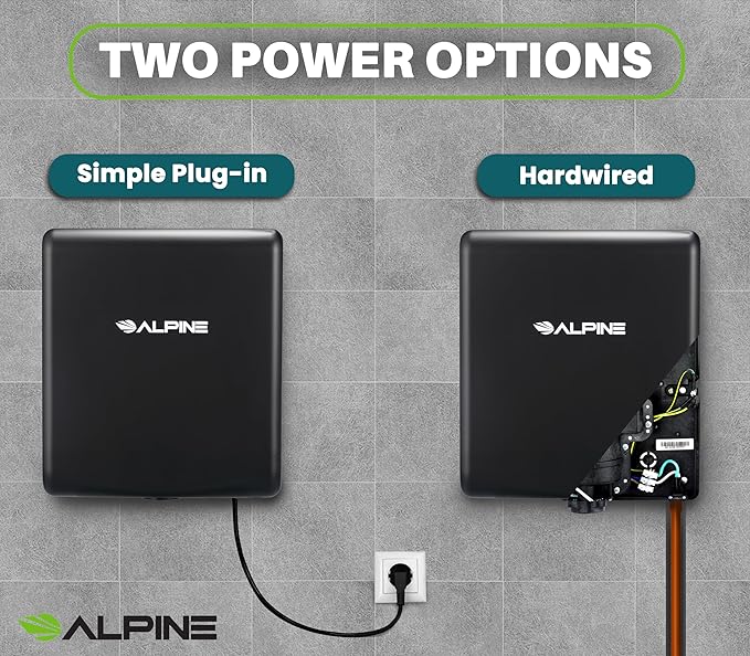 Alpine Hand Dryers for Bathrooms Commercial Extreme Speed Automatic Electric Hand Dryer for Home Bathroom/Restaurant with HEPA Filter Heat &amp Speed Control - ADA Compliant (120v Matt Black)