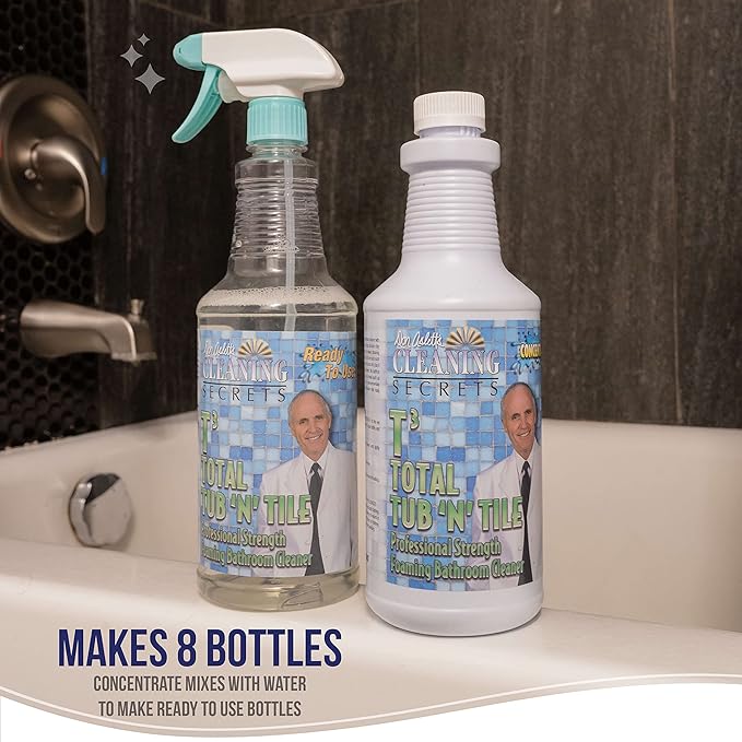 Don Aslett Tub n' Tile Foaming Bathroom Cleaner Set - 32 Oz Concentrated Formula | Cleaning Supplies for Shower Doors Tile Tub and Sink