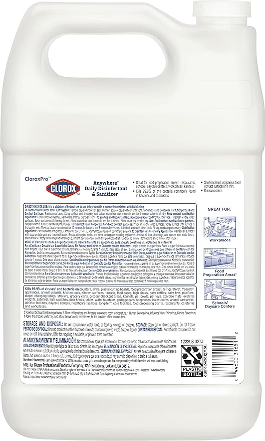 CloroxPro Anywhere Daily Disinfectant and Sanitizer No-Rinse Food Contact Sanitizer Refill 128 Fluid Ounces