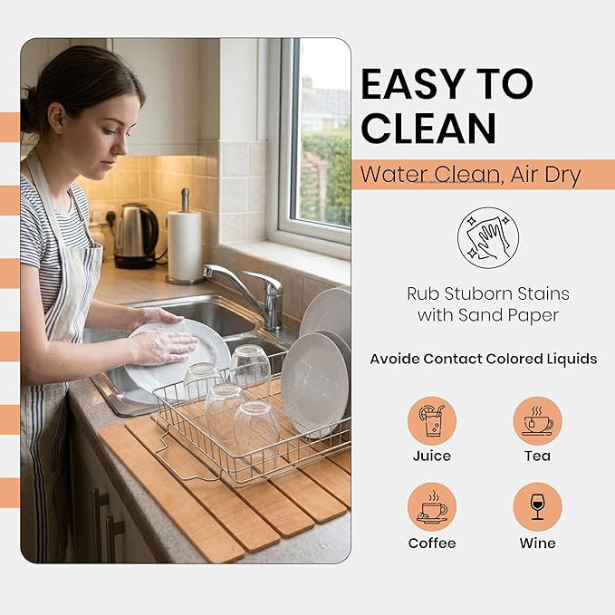 Large Stone Drying Mat 24x16 – Diatomaceous Earth Stone Dish Drying Mat – Foldable Ultra-Absorbent &amp Quick-Drying Countertop Protector for Cups Plates Utensils &amp Cookware - Wood Grain Tex