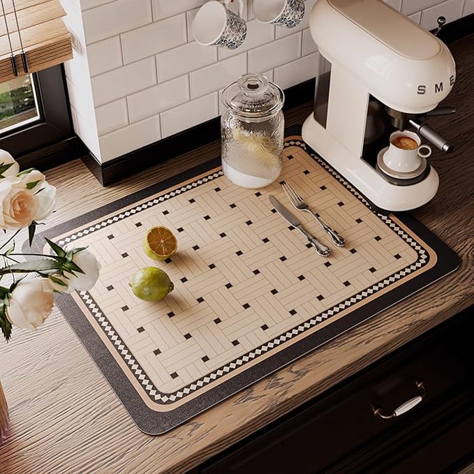 Dish Drying Mat - Absorbent Countertop Mat for Coffee Maker Expresso Machine Kitchen Use (C16''×24'')