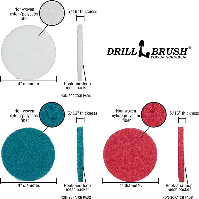 Drillbrush Power Scrubber Brush Set - Drill Brush Attachment - Grout Brush Drill Attachment - Drill Scrubber Attachment - Bathroom Cleaner Scrub Brush - Toilet Brush Cleaning Supplies - Grout Cleaner