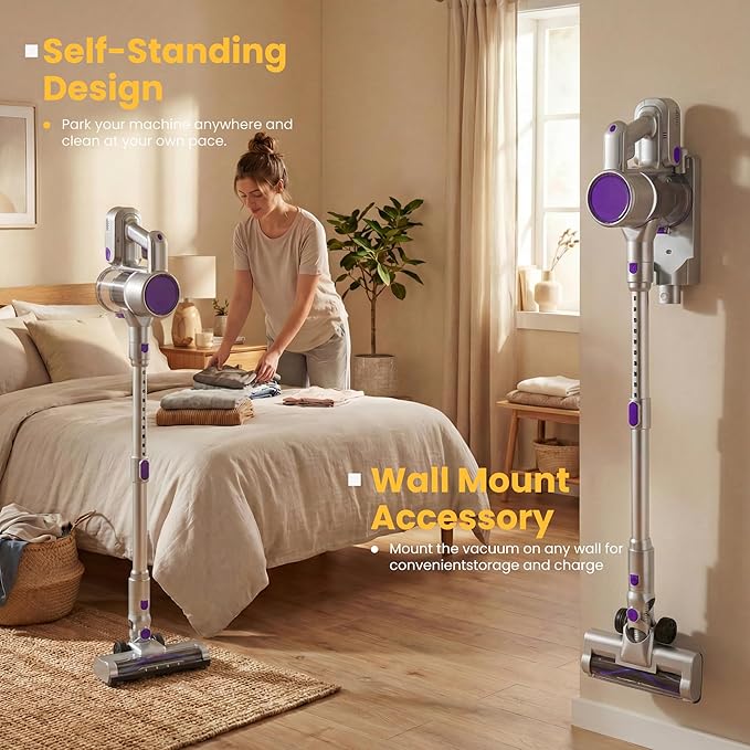 NEWBULIG Cordless Vacuum Cleaner Powerful Stick Vacuum with Flexible Steering &amp Extendable Pole3 Brush Heads 35Mins Runtime Lightweight Wireless for Hardwood Floors &amp Carpet Pet Hair Wal