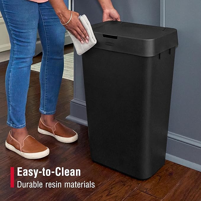 Rubbermaid Touch-Top Kitchen Trash Can with Lid 12.2 Gallon Black Garbage Container for Home/Kitchen/Apartment/Garage