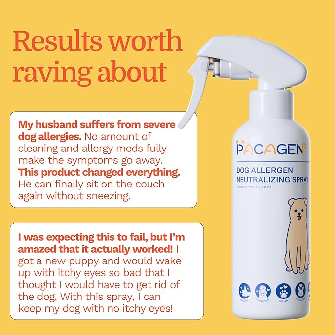 Pacagen Dog Allergen Neutralizing Spray for Humans - Perfect for Home Use Immediate Results Easy to Use and Pet Friendly - A Few Sprays Away from A Clear Day
