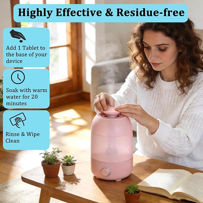 Humidifier Cleaner Tablets – Effortless Descaling Tablets for Humidifiers &amp Diffusers Remove Hard Water Stains &amp Essential Oil Residue Prevent Buildup for Extended Device Life(40-Pack)