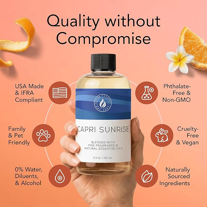 Aroma Country Capri Sunrise Diffuser Oil - Volcano Inspired - Luxury Essential Oils for Diffuser Refill &amp Air Freshener Room Spray Long-Lasting Natural Home Fragrance for Scent Machines (4 Fl oz