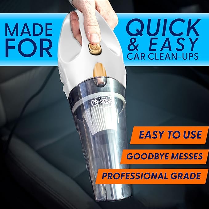 ThisWorx Car Vacuum Cleaner - Portable Handheld Mini Vacuum Cleaner W/ 16ft Cord Bag &amp Attachments - Small Vacuum for Car RV Boats Travel