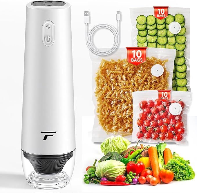 Vacuum sealer for food Chef’s Design to Preserve Freshness Compact Handheld Vacuum Sealer with 30 Reusable Bags Professional-Grade for Food Storage Savers Pebble