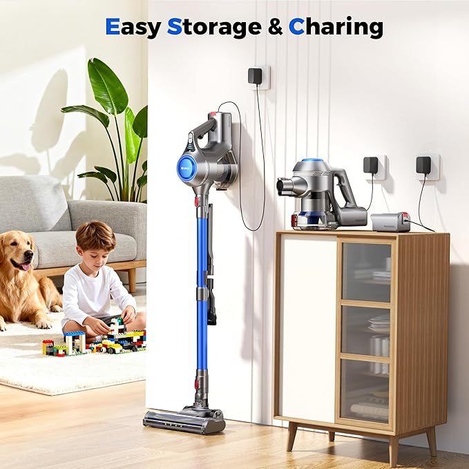 Cordless Vacuum Cleaner Stick Vacuum Cleaners for Home with 40Kpa Powerful Suction 45 Mins Runtime 1.6L Dust Box Anti-Tangle 8-in-1 Rechargeable Vacuum for Hardwood Floor Carpet Pet Hair