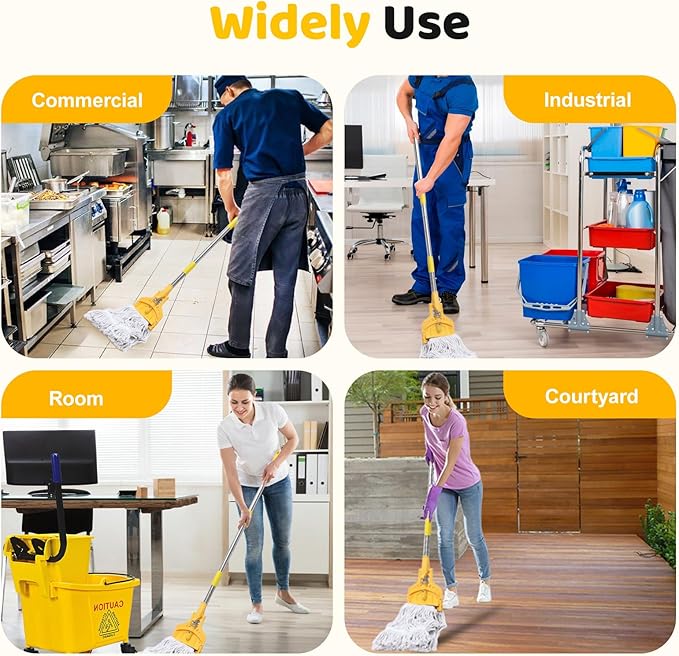2 Pack Commercial Mop Heavy Duty Industrial Cotton Mop 61 inch Long Metal Handle Commercial Mop for HomeGarageOfficeWorkshopTile FloorWarehouse Floor Cleaning