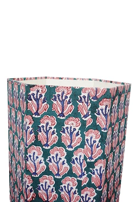 3.3 Gallon Cotton Hand Block Printed Paper Waste Basket |Small Decorative Trash Can for Housewarming Gifts in Living Room Bedroom Bathroom | Eco-Friendly Plastic-Free (1 Green Blue RED Tree)