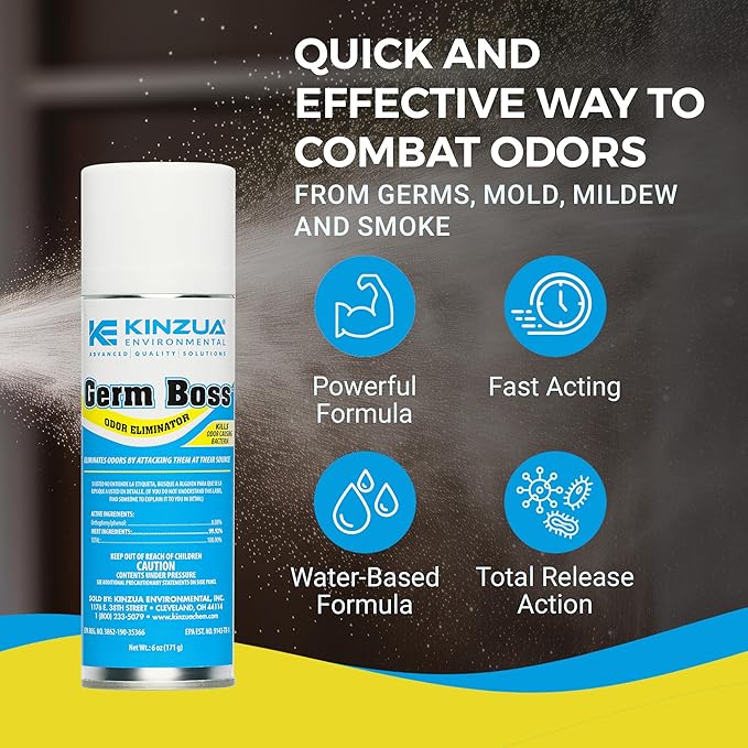 Kinzua Environmental Germ Boss Strong Odor Eliminator Fast-Acting Cleaning &amp Deodorizing Fogger Mold Bomb Fogger for Smell Control with Fresh Scent Covers Up to 1000 cu ft 6 oz Pack of 3