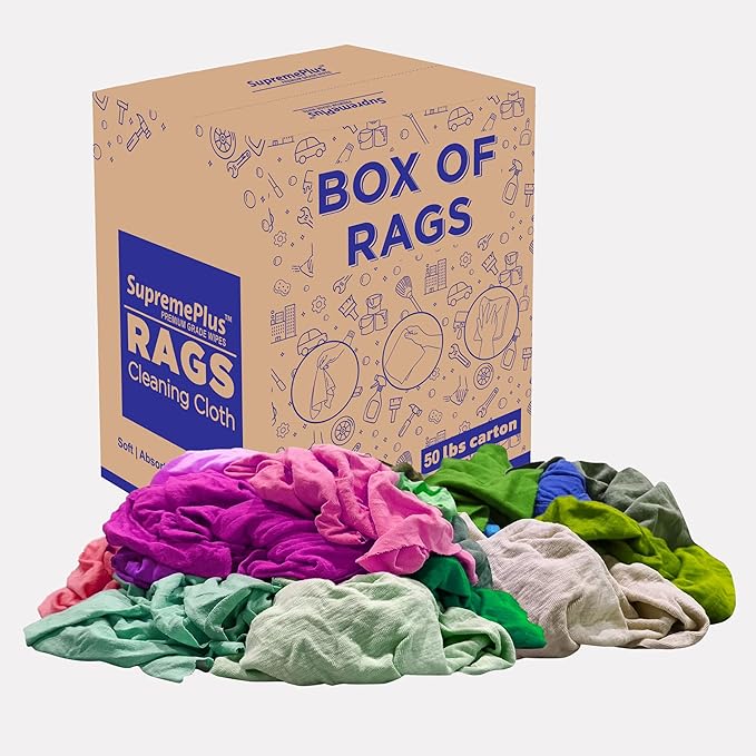 Recycled Color T-Shirt Cleaning Rags (50 lbs. Box) in a Box Color Cotton Rags Perfect for Housing &amp Workshop Tasks Elevate Your Cleaning Routine!